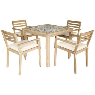 Happy Garden Conjunto de mesa y sillas de jard&iacute;n 4 plazas en acacia y cer&aacute;mica
