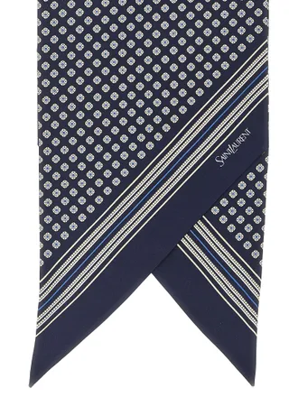 Saint Laurent Silk Foulard with Geometric Pattern Scarf - Navy