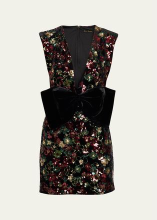 Ramy Brook Kimberly Plunging Floral Sequin Mini Dress