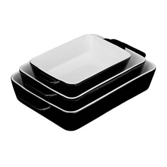 Relaxdays Pack De 3 Fuentes Horno, 3 Tama&ntilde;os, Rectangular, Cer&aacute;mica, Apto Lavavajillas, Recipiente Lasa&ntilde;a, Negro/blanco - Relaxdays