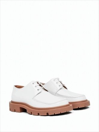 Maison Margiela Sleek White Leather Lace-Up Shoes With Chunky Sole
