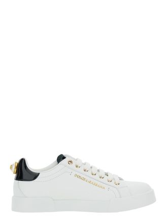 Dolce & Gabbana White Low Top Sneakers With Logo Lettering On The Tongue And Logo Detail On The Heel In Leather Woman