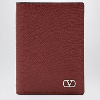 Valentino Dark red Vlogo card holder in grained leather