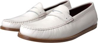 Dolce & Gabbana Mens White Leather Slip On Mocassin Loafers Shoes Off
