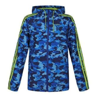 adidas neo M Radio W WB Camouflage hooded Sports Jacket Blue FU3596