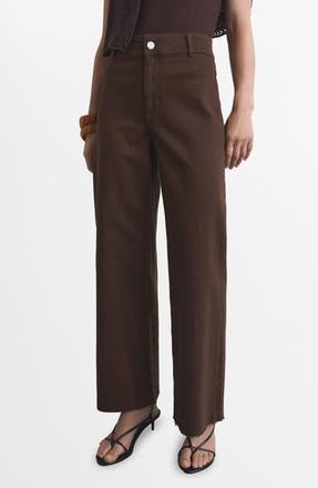 Mango Catherin Frayed High Waist Wide Leg Culotte Jeans in Chocolate at Nordstrom Rack, Size 6