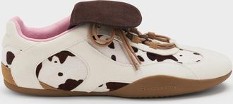 Charles & Keith Calf Hair & Suede Cow-Print Top-Flap Sneakers