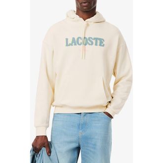 Lacoste Loose Fit Fuzzy Logo Cotton French Terry Hoodie in Lapland at Nordstrom, Size 8