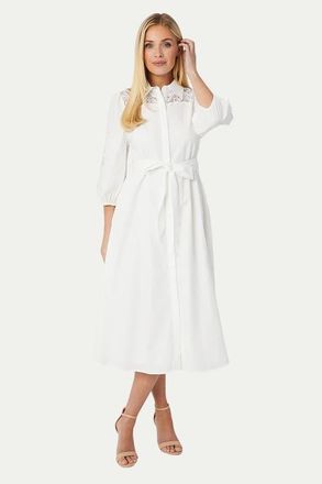Wallis Petite Cotton Cutwork Detail Shirt Dress in Ivory at Nordstrom, Size 10P