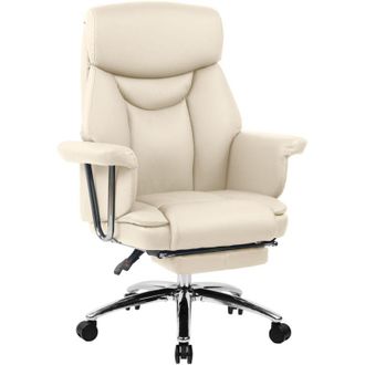 Clp Silla De Oficina Dahra Cuero Aut&eacute;ntico Crema