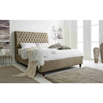 Casa Alisyn Mink Marble Fabric Matching Buttons Single Bed Frame