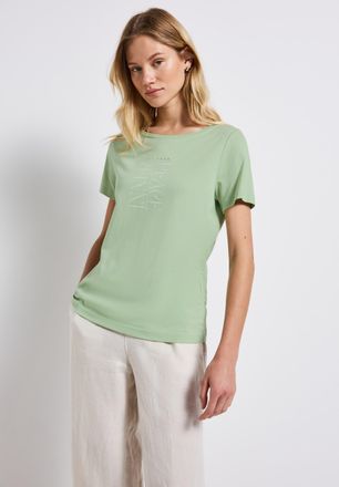 Street One Shirttop STREET ONE, Damen, Gr. 34, gr&uuml;n (soft jade gr&uuml;n), Obermaterial: 50% Baumwolle, 50% Modal, bedruckt, regular fit taillenbedeckt, Rundhals, Top