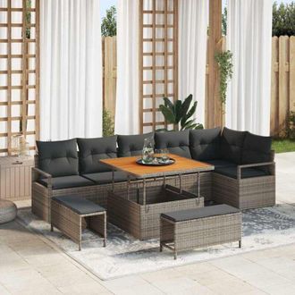 vidaXL Conjunto De Sof&aacute; De Jard&iacute;n Con Coj&iacute;n 9 Pcs Gris Polirat&aacute;n Vidaxl