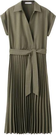 Mango Pleated Tie Waist Maxi Shirtdress in Khaki Green at Nordstrom, Size 2