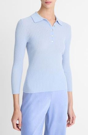 Vince Long Sleeve Cashmere & Silk Rib Polo Sweater in Kyanite at Nordstrom Rack, Size Large