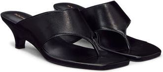 Reformation Sherlyn Wedge Thong Sandal in Black Leather at Nordstrom, Size 8.5