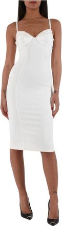 Elisabetta Franchi Midi-jurk met satijnen strikken - Dames - Casual kleedjes - Wit - L - Satijn - Kleedjes