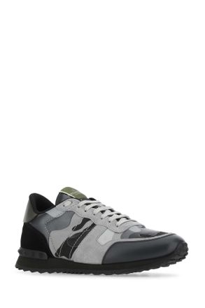 Valentino Garavani Mens Multicolor Fabric And Nappa Leather Rockrunner Camouflage Sneakers Grigioruteniopgreynedkgreyoline