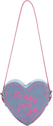 Generic Trendy Denim Heart Bag for Women, Sweet Letter Embroidery Convertible Leather Strap Armpit Shoulder Bag