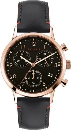Ted Baker Cosmo Leather Strap Chronograph Watch, 40mm in Black at Nordstrom Rack