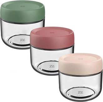 OEM Tarros Para Avena Nocturna, Vaso De Yogur De Vidrio De 3 Piezas Con Tapa (280 Ml), A Prueba De Fugas Y Sin Bpa, Verde, Rojo Y Beige