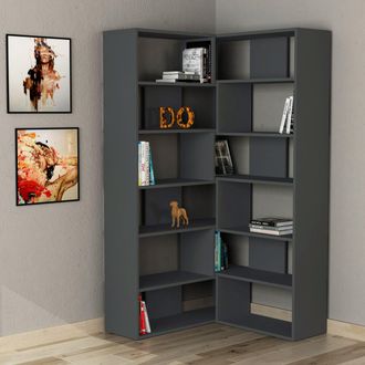 Decortie Molly Modern Bookcase Display Unit No.4 in Dark Grey | Size: 2 Pack