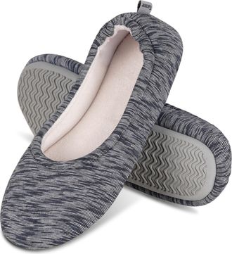 Garonne Womens Ballerina Slippers with Memory Foam and Rubber Sole, Womens Non-Slip Slippers for Bedroom Indoor, Grey Dark, 40/41.5 EU