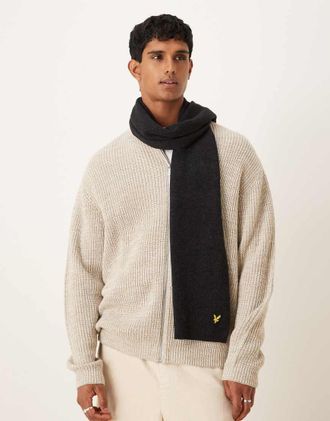 Lyle & Scott Sciarpa nero corvino m&eacute;lange in lana dagnello a coste-Blu