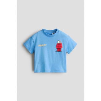 H&M Printed Cotton T-shirt in Light Blue/snoopy at Nordstrom, Size 18M