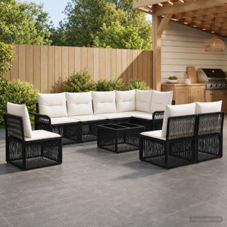 vidaXL Vidaxl Set Divano Da Giardino 9 Pz Nero Polyrattan
