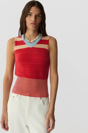 Guest In Residence Collegiate Stripe Vest In Scarlet Combo