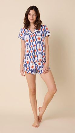 The Cats Pajamas Pima Knit Short Set in Red, White & Breeze at Nordstrom, Size X-Large