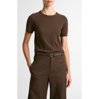 Vince Short Sleeve Wool Blend Sweater in Dark Bark at Nordstrom, Size Xx-Small
