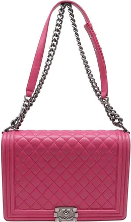 Chanel Pink Calfskin Leather Boy New Shoulder Bag (Authentic Pre-Loved)