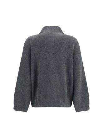 Brunello Cucinelli Womens Cashmere Half-Zip Sweater Piombo Kashmir-Capra Hircus Kashmir/capra