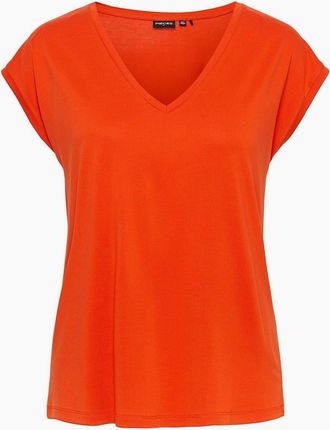 Pieces Womens Regular Fit V-Neck Knit T-Shirt - Orange - Size: 10