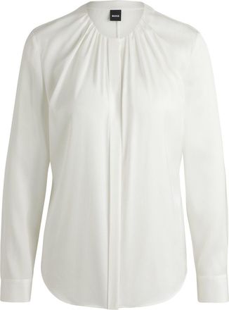 HUGO BOSS Womens Long Sleeve Regular Fit Blouse in Open White - Size 16 UK