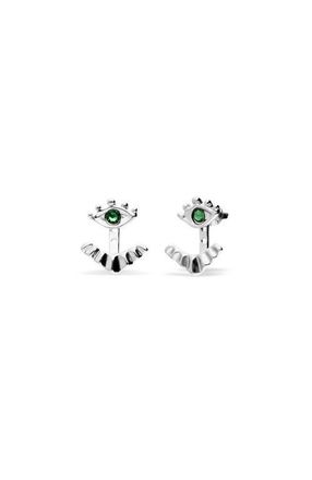 UNOde50 Silver-plated earrings with detachable eyelashes and green crystal at Nordstrom