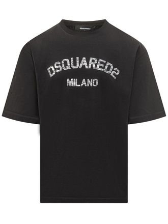 Dsquared2 Black Cotton T-Shirt With Logo Dsquared2 Milano