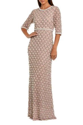 Mac Duggal Petite Pearl & Crystal Embellished Evening Gown in Light Rose at Nordstrom, Size 10P