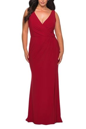 La Femme Jersey Plus Size Dress with V-Neckline and Slit in Deep Red at Nordstrom, Size 16W