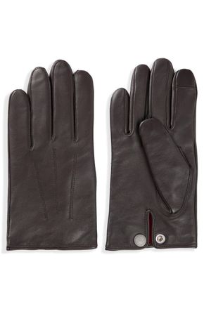 HUGO BOSS Lederhandschuhe HUGO Jaan, Herren, Gr. 9, braun (schwarz braun 204), Leder, Handschuhe Lederhandschuhe, mit Logo auf dem Knopf