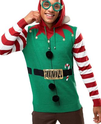 SS7 Mens Elf Christmas Jumper Red Jingle Bell Xmas Size XS S M L XL Fun Novelty(Size: M)
