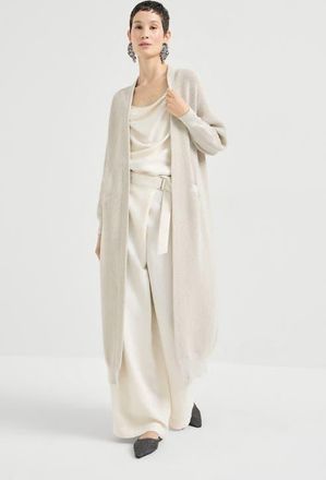 Brunello Cucinelli Sparkling net long cardigan in Oat at Nordstrom, Size Xx-Large Eu