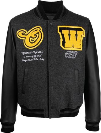 Off-white logo-patch varsity bomber jacket - men - Leather/Polyamide/Cupro/Viscose/Wool - 50 - Black