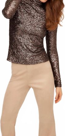 Fifteen Twenty Mara Sequin Mock Neck Top In Grey