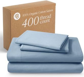 Bare Home 400 Thread Count Organic Cotton Sateen Sheet Set in Dusty Blue at Nordstrom, Size Queen