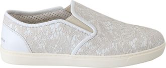 Dolce & Gabbana Womens White Leather Lace Slip On Loafers Shoes - Size EU 35