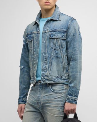 Amiri Mens Faded Denim MA Trucker Jacket