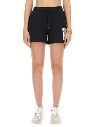 Moschino Black Cotton Graphic Shorts